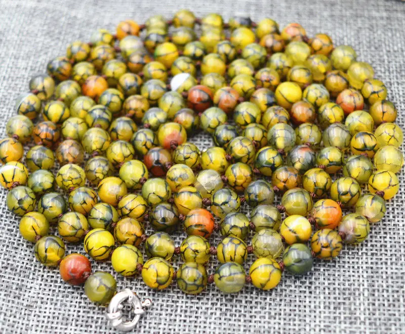 

50 Inches Yellow Veins Dragon agate Necklace 8mm Round Beads Strand WW