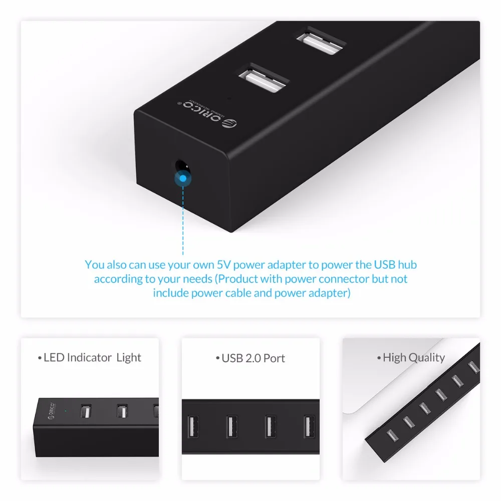 Концентратор ORICO USB 2 0 с 7 портами Суперскоростной кабель для передачи данных 30 см