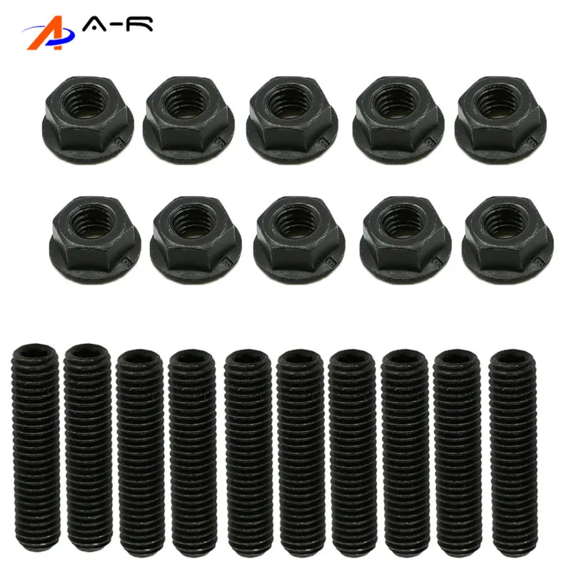 

10 Black Header Exhaust Manifold Head stud Screw & Nuts Bolt Kit Bolts 12.9 Grade for JC04 Honda Acura Integra Civic Del sol