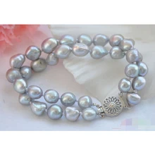 P4084 2row " 12 мм серый барокко пресноводные жемчужные braceletNoble стиль естественно прекрасно jewe быстрая