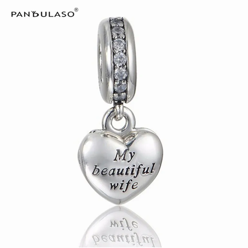 

Pandulaso Forever & Always My Beautiful Wife Locket Heart Silver Beads for Jewelry Making Fashion Women Silver 925 Jewelry DIY