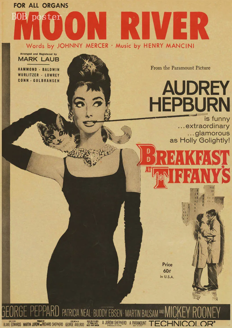Плакат Одри Хепберн с завтраком у актера Тиффани, крафт-бумага, винтажный плакат, наклейки на стену в спальню/Настенные Декоративные - Цвет: H68