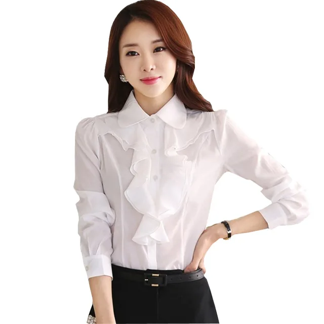 New Stylishs Nice Korean Style Office Work Wear Fashion Elegant Ruffles ...