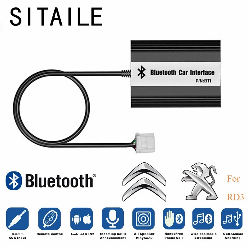 

SITAILE Car Bluetooth connect A2DP MP3 music Adapter for Peugeot 106 206 RD3 Citroen C3 C4 C5 C8 Interface Car USB Charger parts