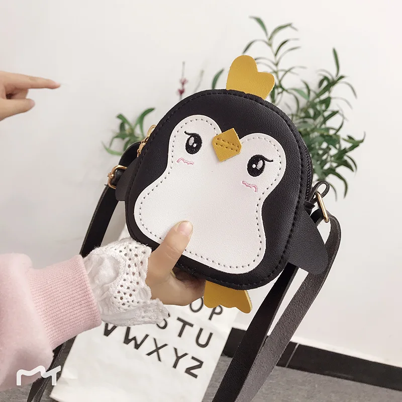  New 2019 Children Girls Messenger Bag Cartoon Penguin Cross Body Bags Handbag Kids Mini PU Leather  - 33005380230