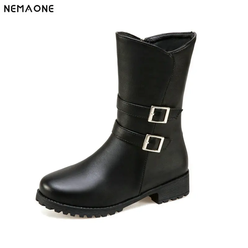 

Women Ankle western Boots Autumn Winter Lady thick med Heel Boots Black brown apricot Shoes Women large size 42 43