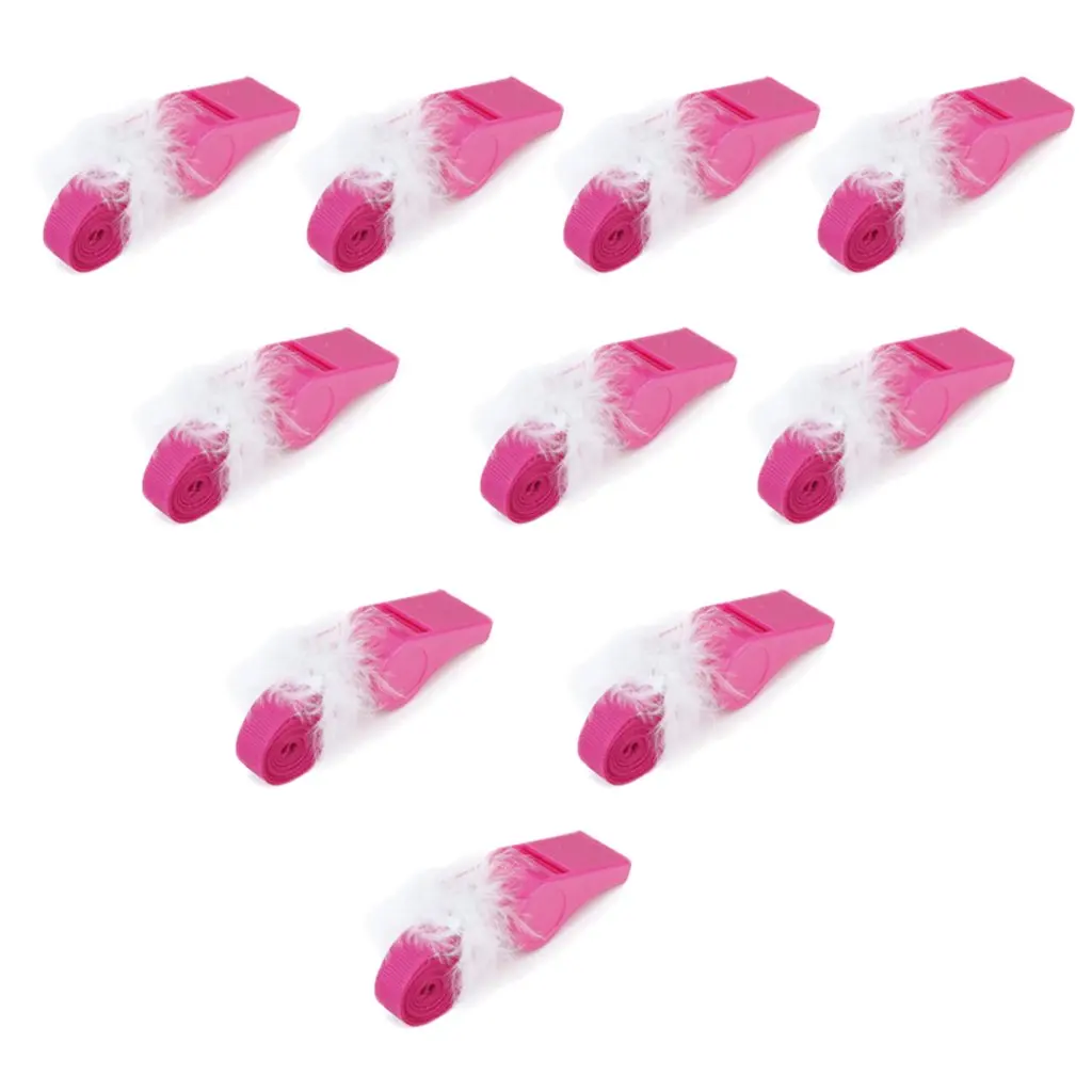 Новая распродажа 10 х вечерние йные игры Пластиковые свистки с пухом с ремешком --- ярко-розовый