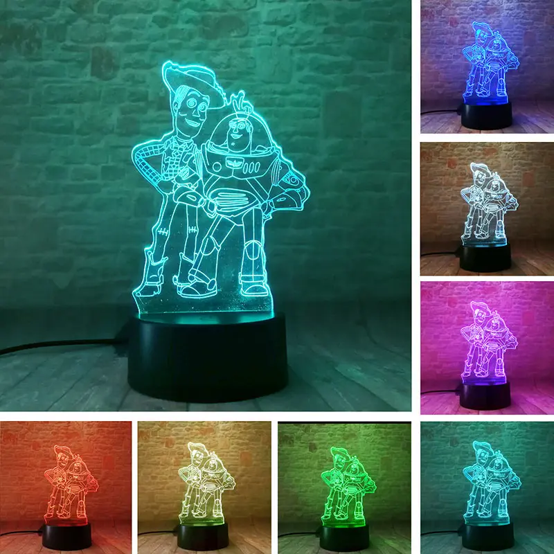 

Toy Story Figure Aliens 3D Illusion LED Lamp Colourful Touch NightLight Desk Woody Buzz Lightyear Anime Figma Model Toys for Kid
