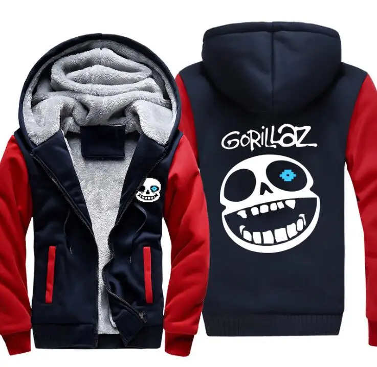 Новая Толстовка Undertale с капюшоном для игры Sans GORILLAZ, пальто, куртка, зимняя мужская Толстая толстовка на молнии