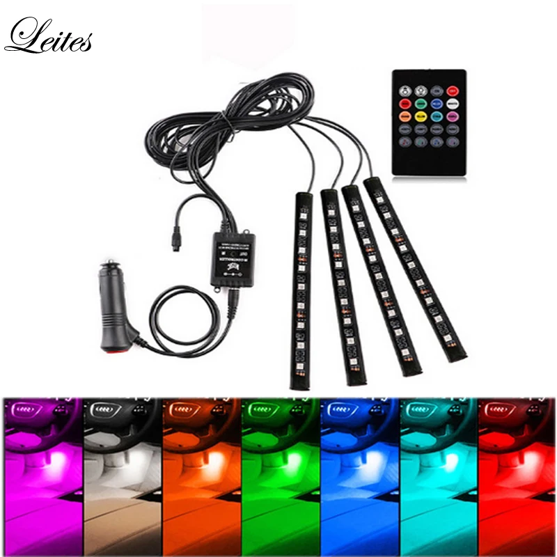 

4pcs 12LED Multicolor Music Car Interior Light LED Under Dash Lighting Kit with Sound Active Function Wireless Remote Control