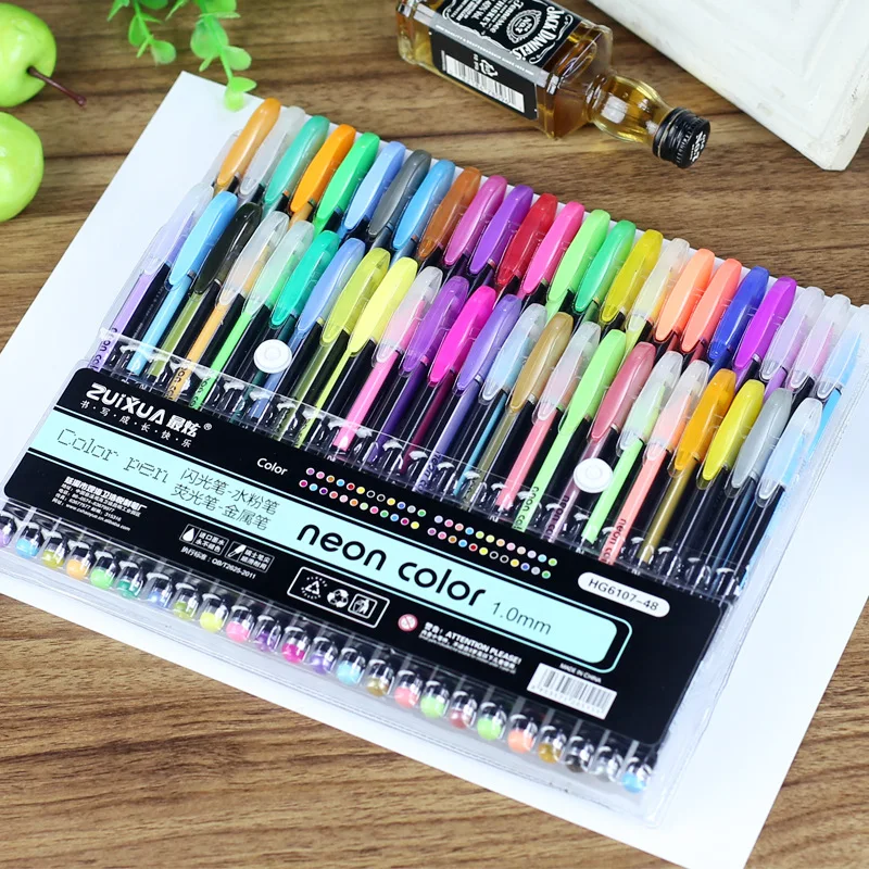 12Colors Flash Gel Pens Neon Glitter Metallic Pens Good Gift For