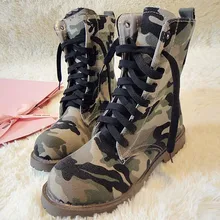 Camouflage Shoes Women Army Boots Combat Shoes Canvas Autumn Women Motorcycle Boots Western X1143 35