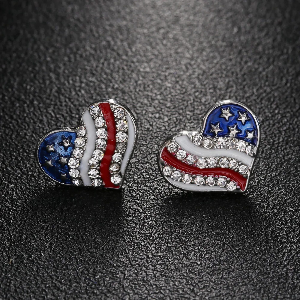 

New Arrival Heart Crystal Ear Studs Fashion Star Shape American Flag Earrings For Women Patriotic Jewelry Gifts