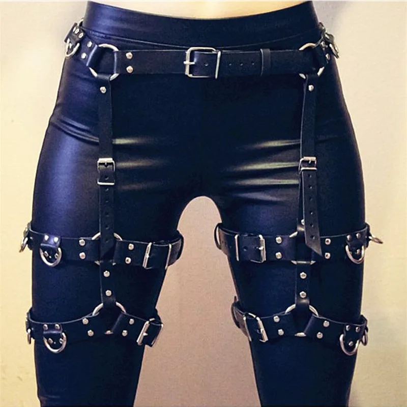 Sexy PU Leather Garters Belts With Detachable Bow Thigh Harness Loops