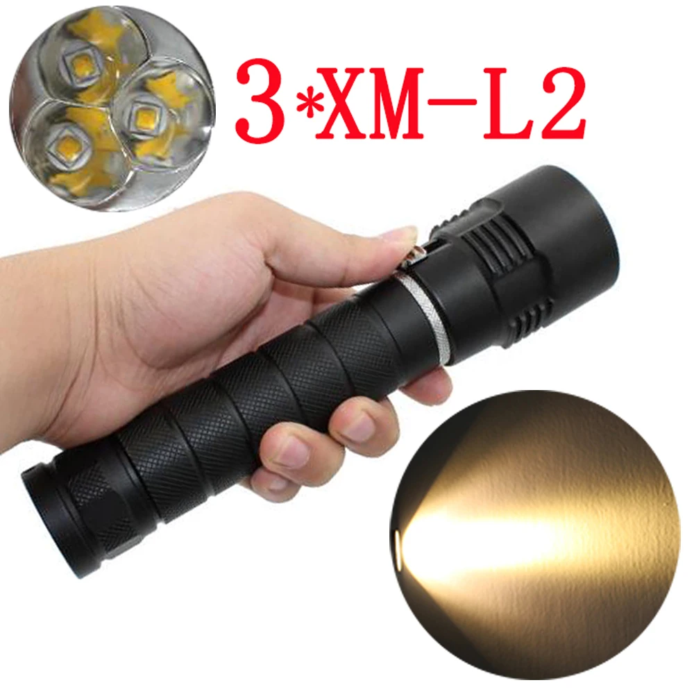 

Tactical 3x XM-L2 LED Flashlight 3200Lm Powerful Waterproof Underwater Dive LED Diving Flashlight Torch Lamp Yellow Light