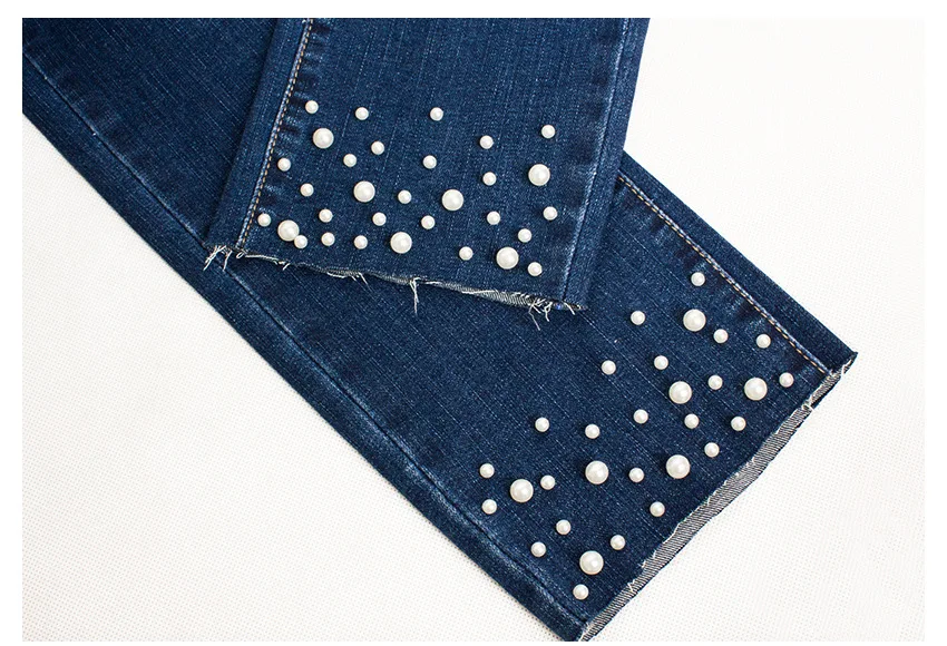 European station Europe and the United States new hole pearl cat toe cowboy high waist pants feet beaded straight jeans (25)