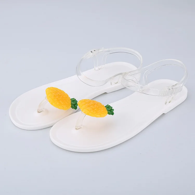 Прозрачные сандалии из ПВХ с рисунком цветов и фруктов; женская летняя обувь на плоской подошве с милыми кристаллами; женская пляжная обувь; AWS089