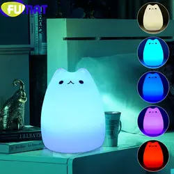 Фумат милый кот ночные огни сенсорный выключатель 7 цветов изменить светодиодный светильник Силиконовые Мягкий мультфильм огни для детей