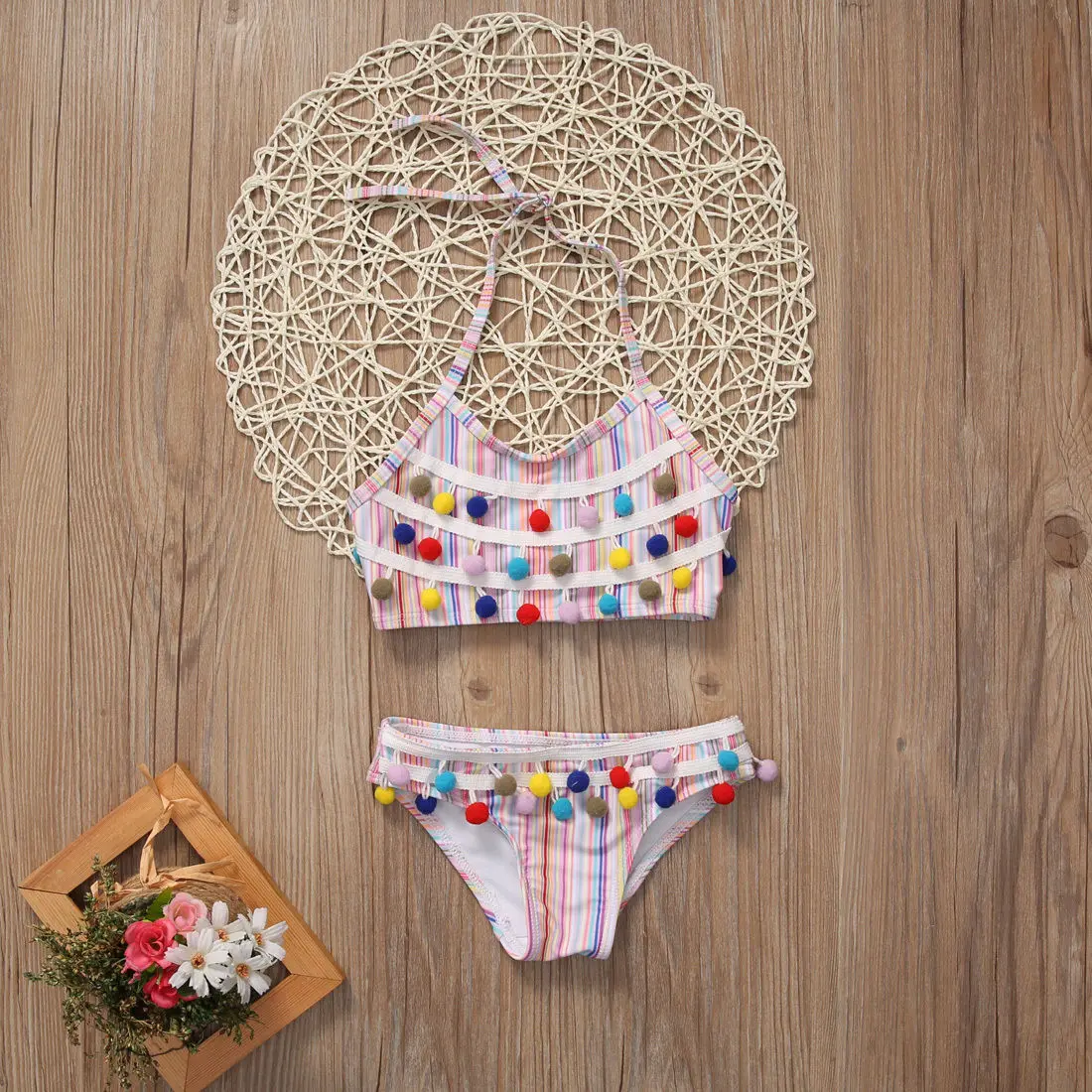 

Child Kids Girls One Piece Bikini Colorful Striped Swimsuit Swimwear Monokini Beachwear Bathing Suit