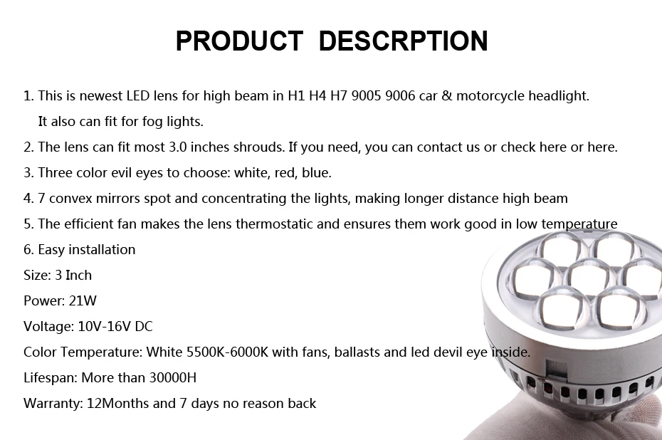 Универсальный светодиодный проектор Ronan 3,0 дюйма с дальним светом для автомобиля, Модифицированная фара devil eyes белого, красного, синего цвета H1 H4 H7 9005