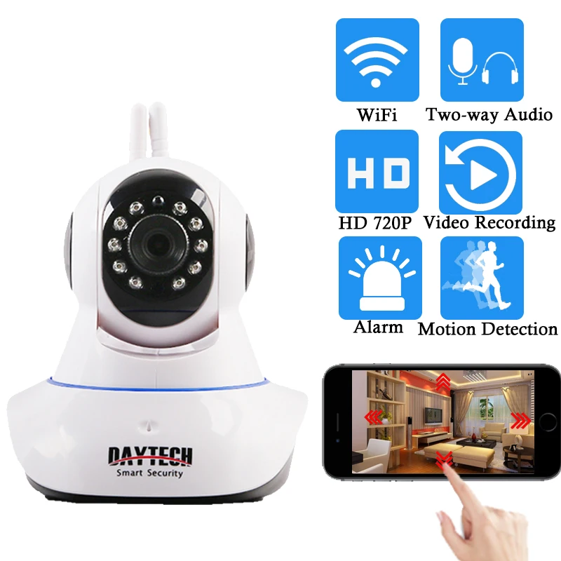 

Daytech IP Camera Wireless Home Security Camera WiFi Network PT Two Way Audio IR Cut HD 720P CCTV Night Vision Motion Detection