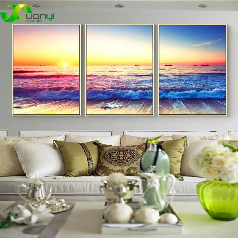 3 Panel Seascape Landscape Canvas Painting Nordic Style Post Print On Wall Home Decor Picture For Living Room Unframed | Дом и сад