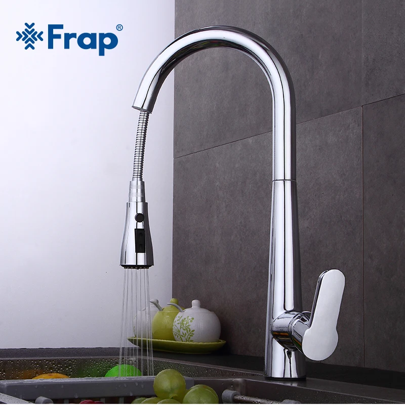  Frap New Kitchen Faucets Single Handle Pull Out Kitchen Tap Single Hole Handle Swivel Sink Mixer Ta - 32902899556