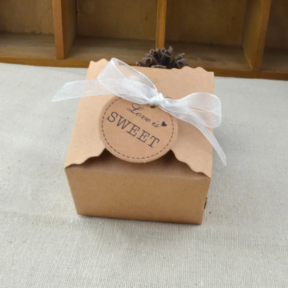50pcs Vintage Kraft Paper Box Small Cookie Candy Boxes Supply Wedding