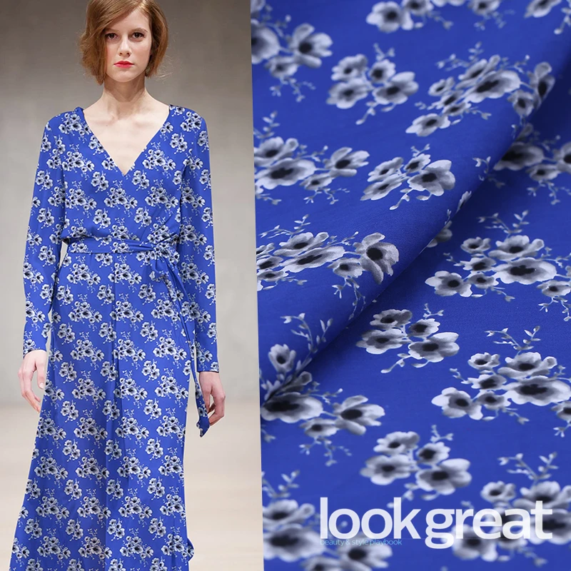

138cm wide silk cotton fabric 14mm spring flower wide digital print silk cotton fabric silk dress fabric