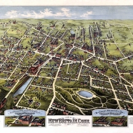 Antique Map of New Britain Connecticut 1875 Hartford County Poster Print (24 x 36)