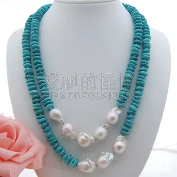 

N051903 44'' White Keshi Pearl Rondelle Long Necklace