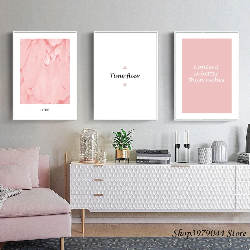 

Pink Feather Nordic Style Wall Art Canvas Painting Dandelion Abstract Art Cuadros Decoracion Paintings For Living Room Unframed