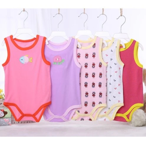 5 5Pcs Baby Boy Girl Cotton Jumpsuit Romper Summer Sleeveless Jumpsuit Infant Bodysuit Newborn Baby Vest Toddler Kids Summer Vest