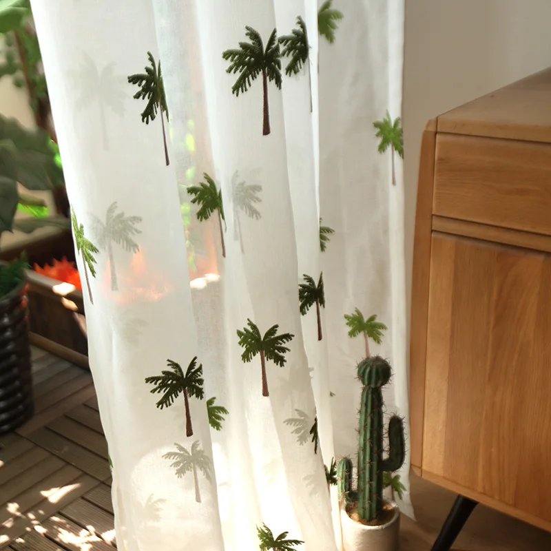 

Custom curtain tulles pastoral white coconut tree embroidery window bedroom living room balcony Yarn sheer tulle yarn M368