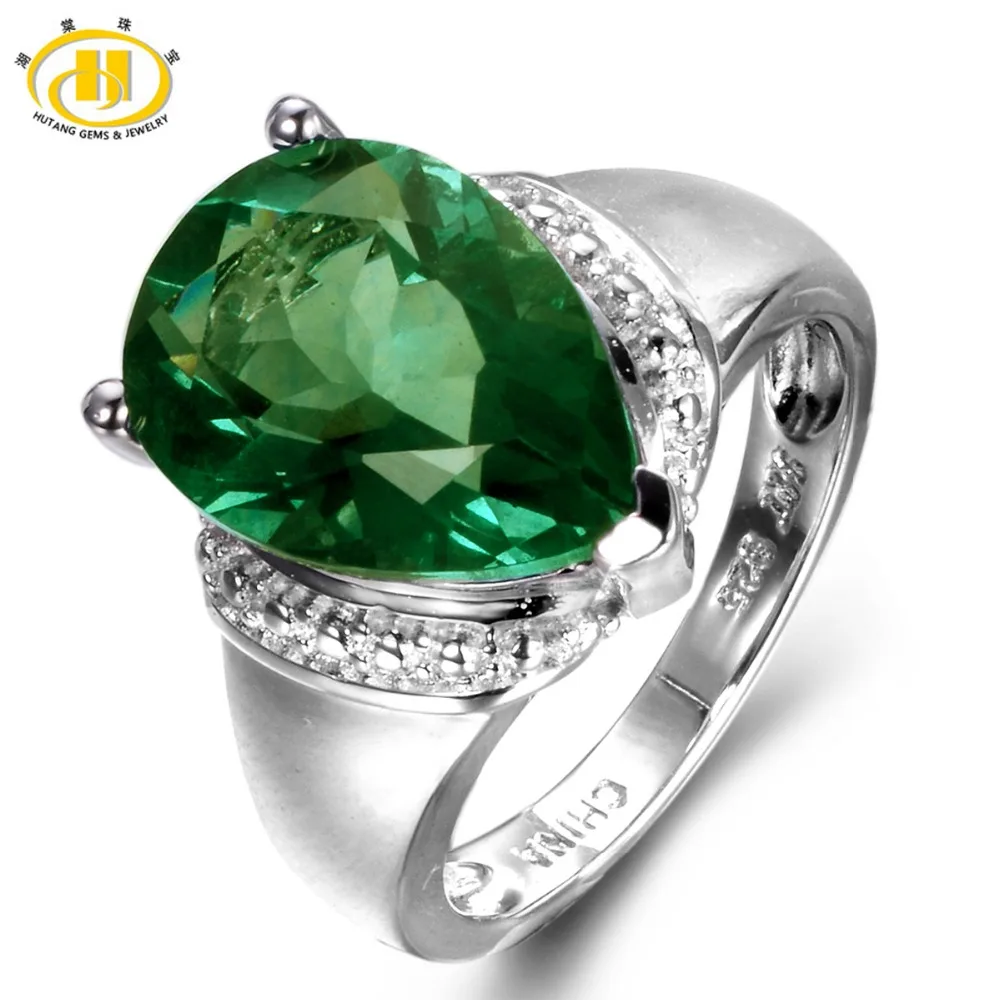 HutangFashion 6.21ct Genuine Green Fluorite Gemstone Solid Rings 925 Sterling Silver Solitaire Ring Fine Jewelry For Women Rings