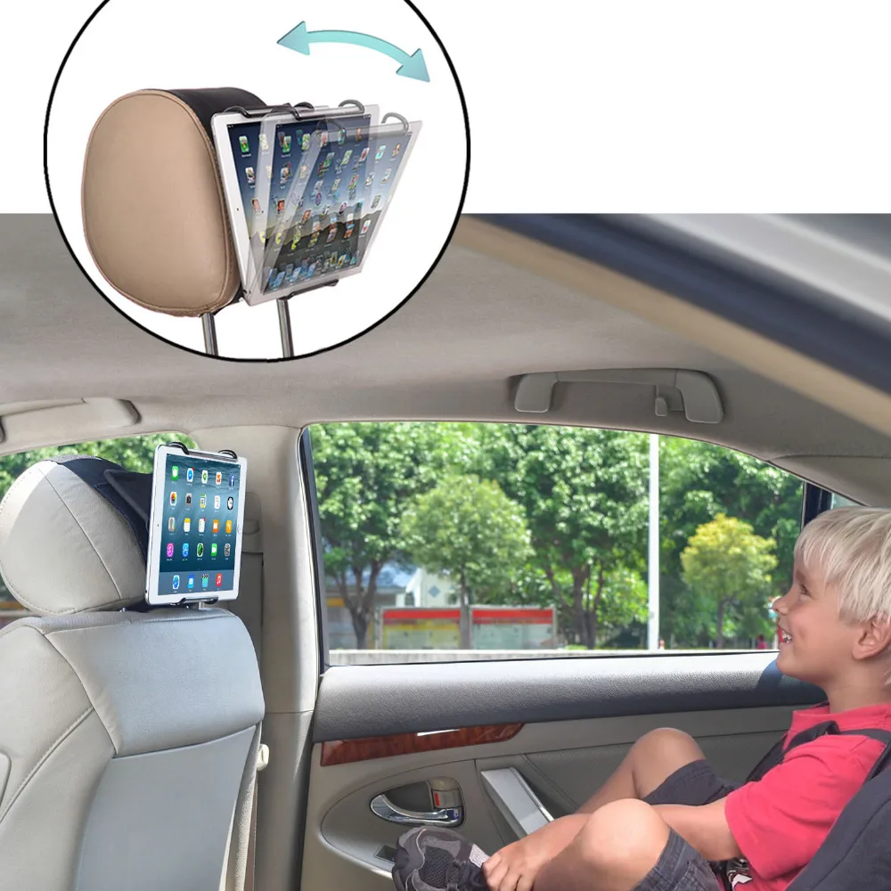 

TFY Universal Car Headrest Mount Holder with Angle- Adjustable Holding Clamp for Tablets, Black