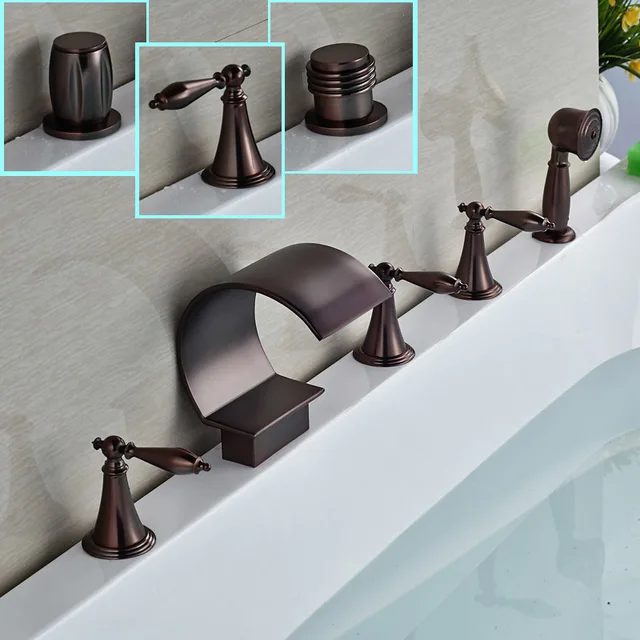 Oil Rubbed Bronze Bathroom Roman Tub Faucet Deck Mount Waterfall Oil Rubbed Bronze Bathroom Roman Tub Faucet Deck Mount Waterfall Bathtub Mixers 5 Holes With Hand