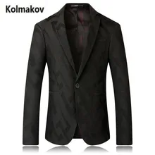 KOLMAKOV 2017 new high quality men’s fashion suit Business casual print blazers,black single button jacket blazer men, M-5XL