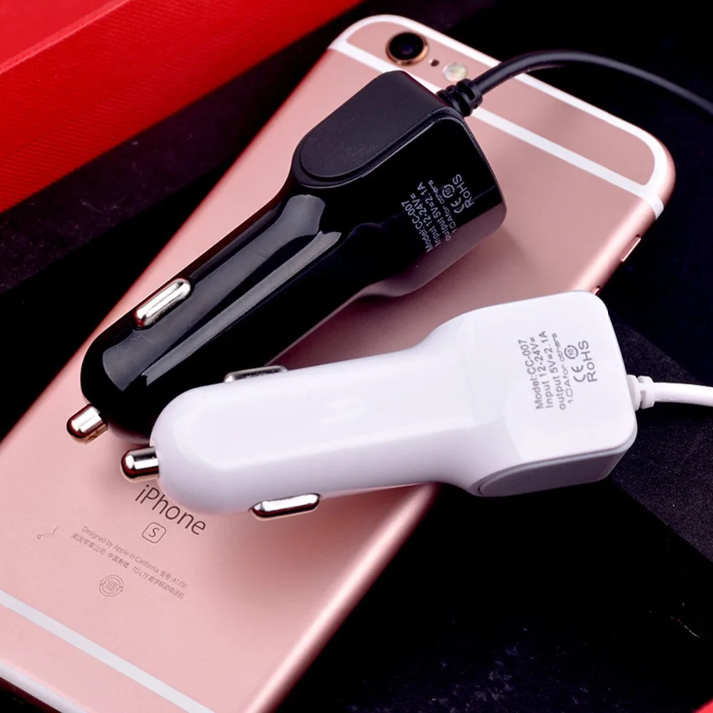 SOONHUA Portable 2.1A USB Car Charger Mobile Phone Charger IC Control Protection Adapter With LED Indicator Micro Type C Cable SOONHUA Portable 2.1A USB Car Charger Mobile Phone Charger IC Control Protection Adapter With LED Indicator Micro Type C Cable