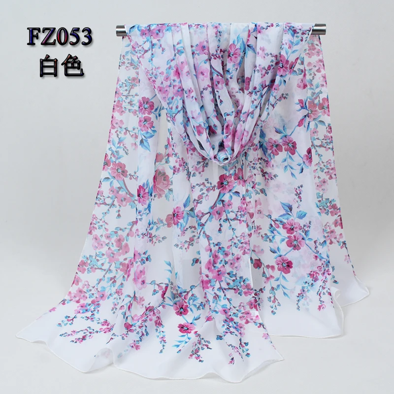 Модные новые длинные шифоновые шелковые шарфы 1 шт. 160 см* 50 см цветочный принт женский шарф из полиэстера FZ053 - Цвет: FZ053 white