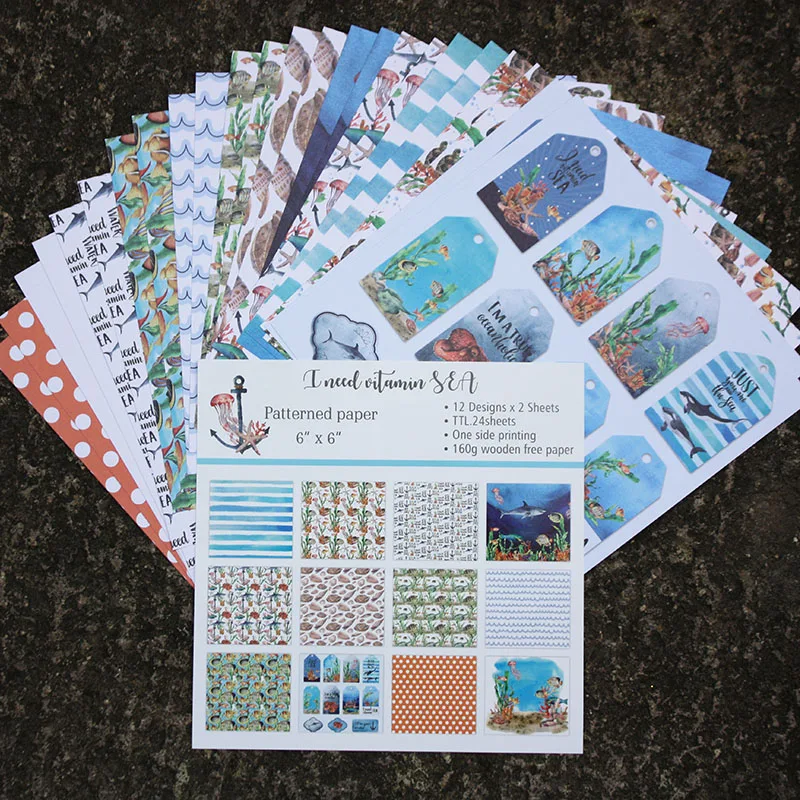 

12 Sheets Vitamin Sea Ocean Scrapbooking Pads Paper Origami Art Background Paper Card Making DIY Scrapbook Paper Craft