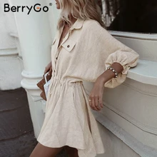 BerryGo robes en lin femmes chemise robe à manches longues robe boutons élégant femme vestidos Vintage été mini robes décontracté 