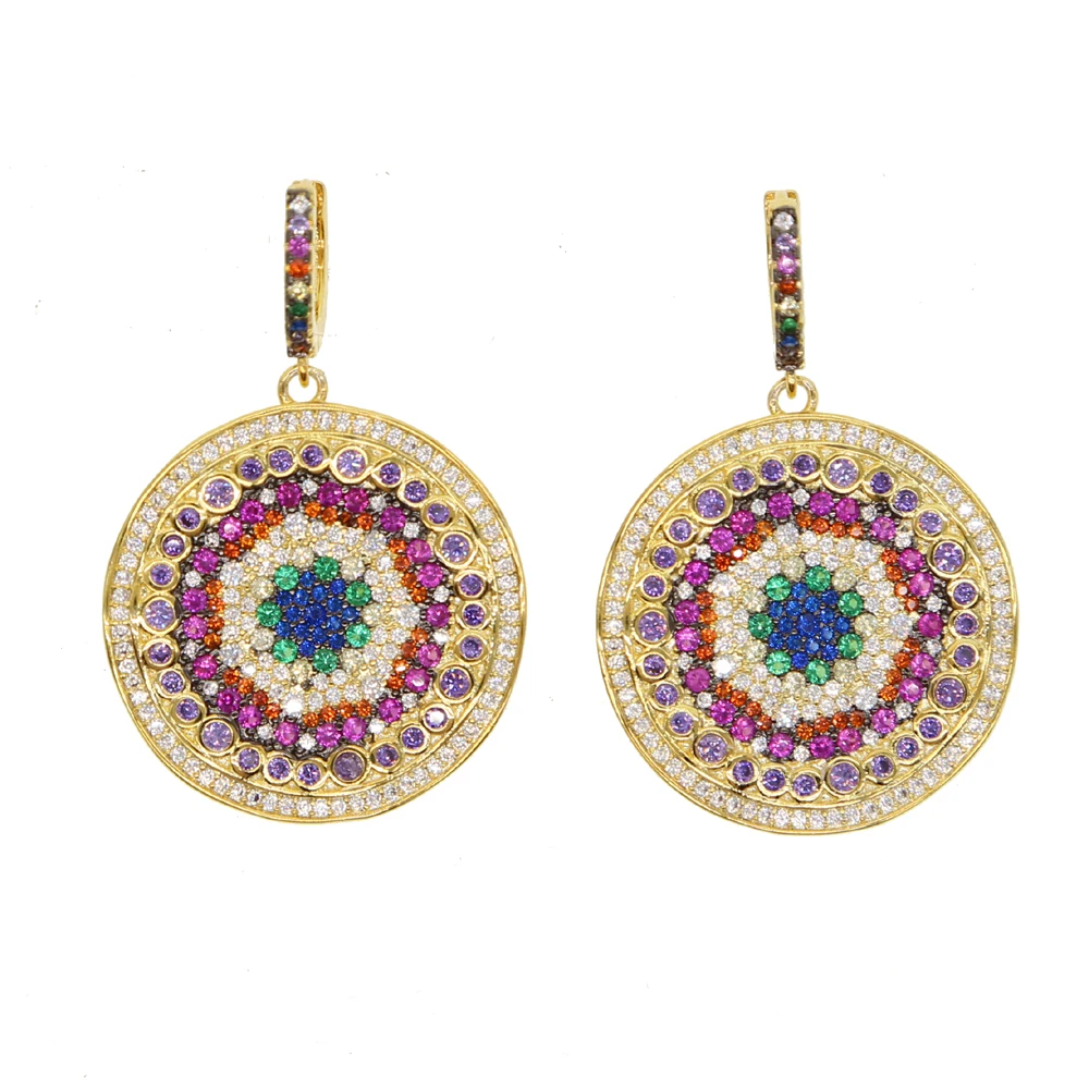 Богемные цветные большие круглые диско Висячие серьги для женщин, Позолоченные Модные ювелирные изделия, геометрические круглые дисковые серьги