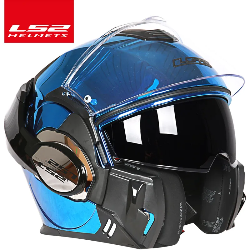 LS2 FF399 откидной шлем с двойными линзами мотоциклетный шлем задний сальто шлем - Цвет: Mirrior blue