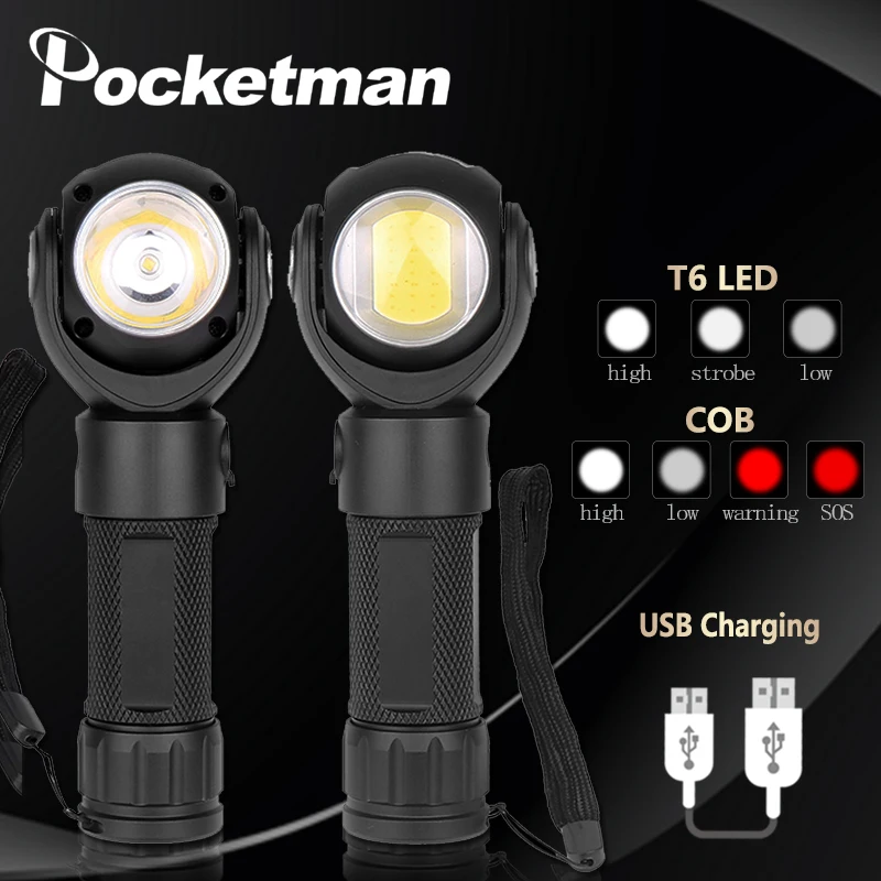 Портативный Рабочий свет T6 + COB светодиодный фонарик красный 18650 26650