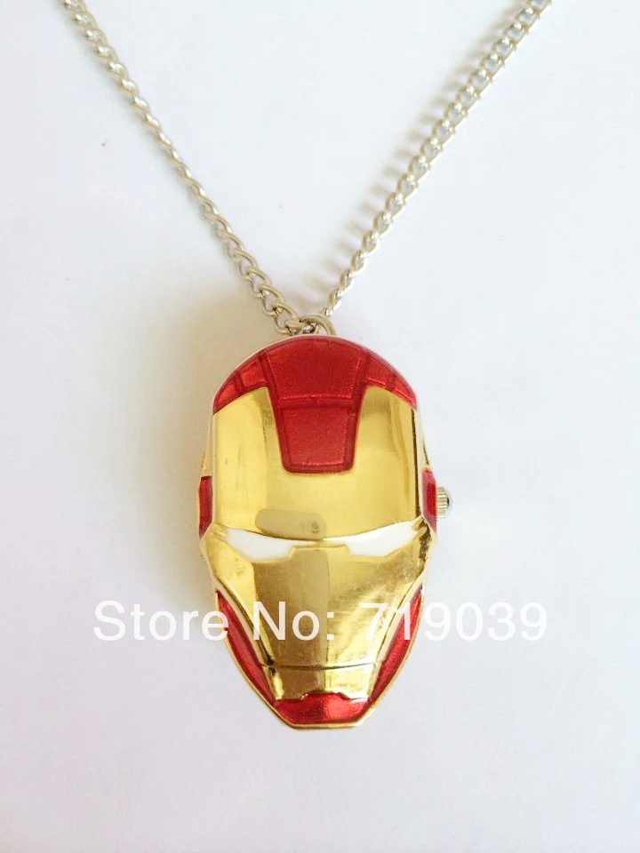 

2014 wholesale 10pcs/lot fashion gold charm movie jewelry Iron man pendant Pocket watch necklace High quality hot