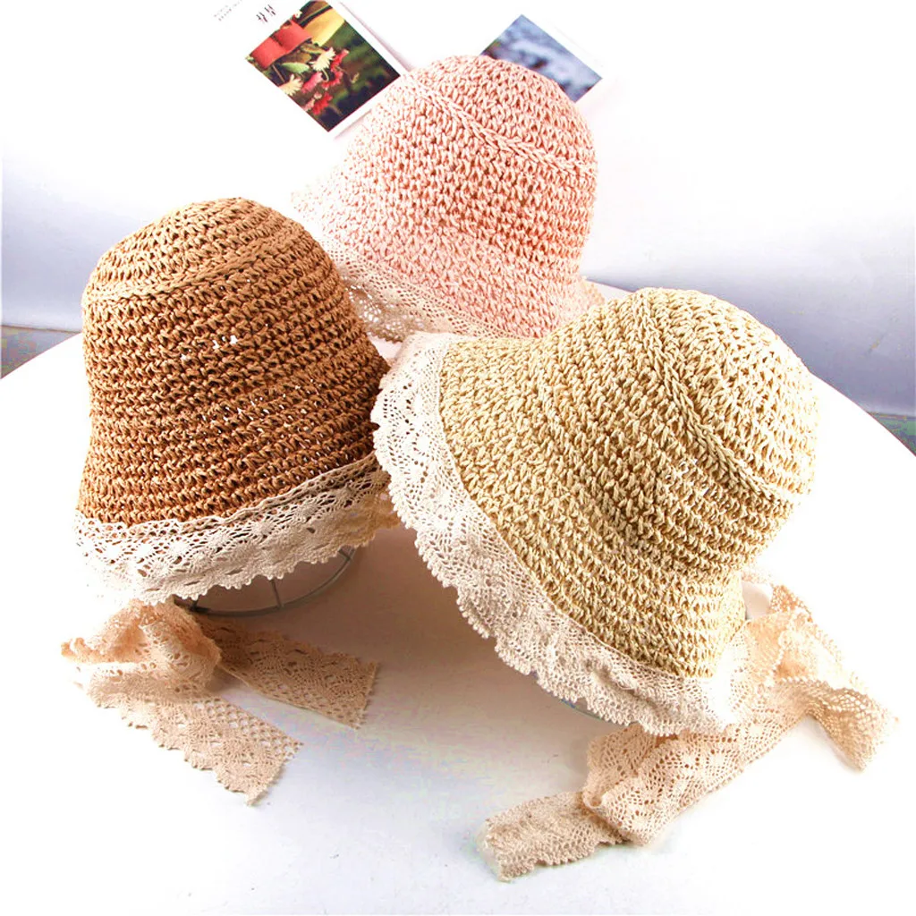 Summer Women Teen Lace Ribbons Breathable Hat Straw Family Cap baby girl clothes accesorios recien nacido gorros bebes | Детская одежда