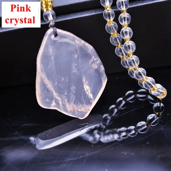 

3A Natural Stone Pink Healing Crystal irregular Shape Pendant Necklace Quartz Onyx Beads with Chain for Girl Women Jewelry Gift