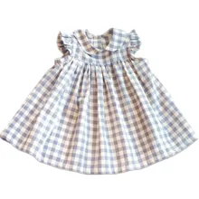 Платье для маленьких девочек дети плед оборками решетчатые платья Комплект Лето Модный комплект одежды костюм для первого дня рождения