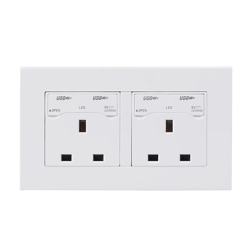 

13A UK Standard Wall Power Socket Double UK Standard Outlet Switched 2.1A Dual USB Charger Port 146mm*86mm
